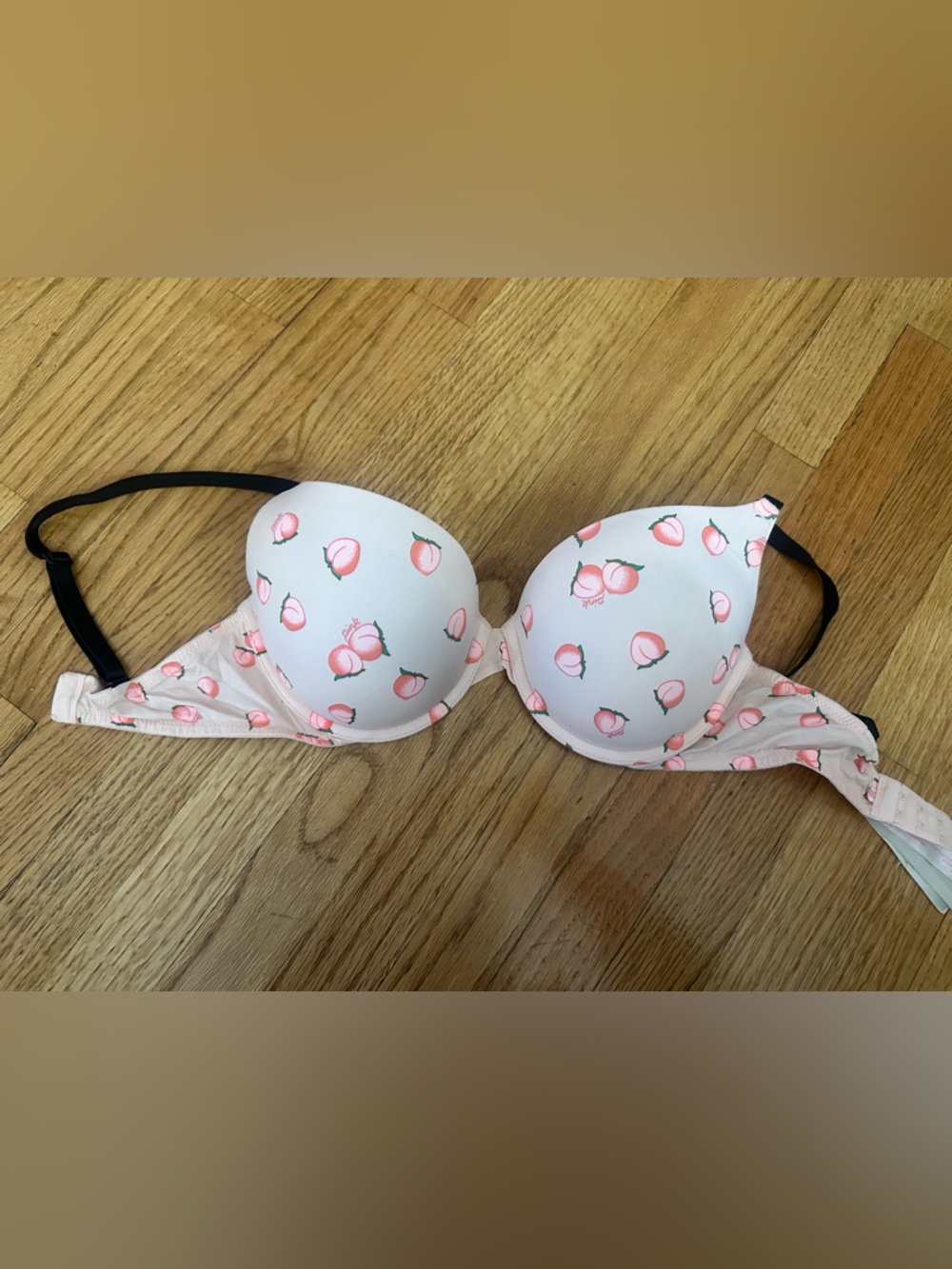 PINK Victoria's Secret White & Pink Peach Print Push-Up Bra